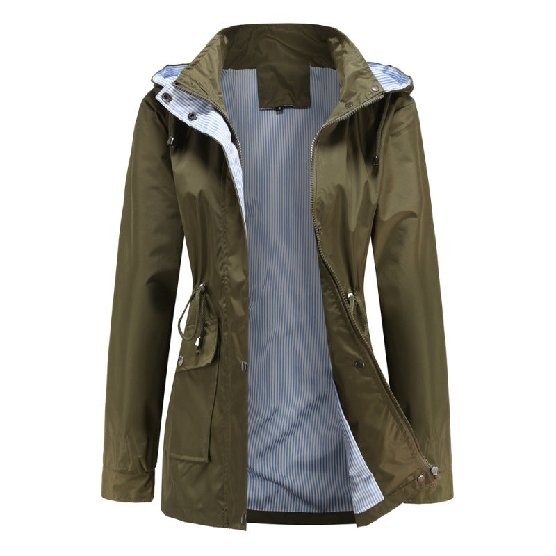 Women's Removable Hood Zipper Closure Windbreaker