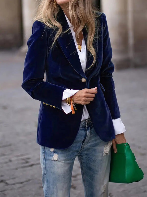 Gold velvet elegant slim fit suit jacket