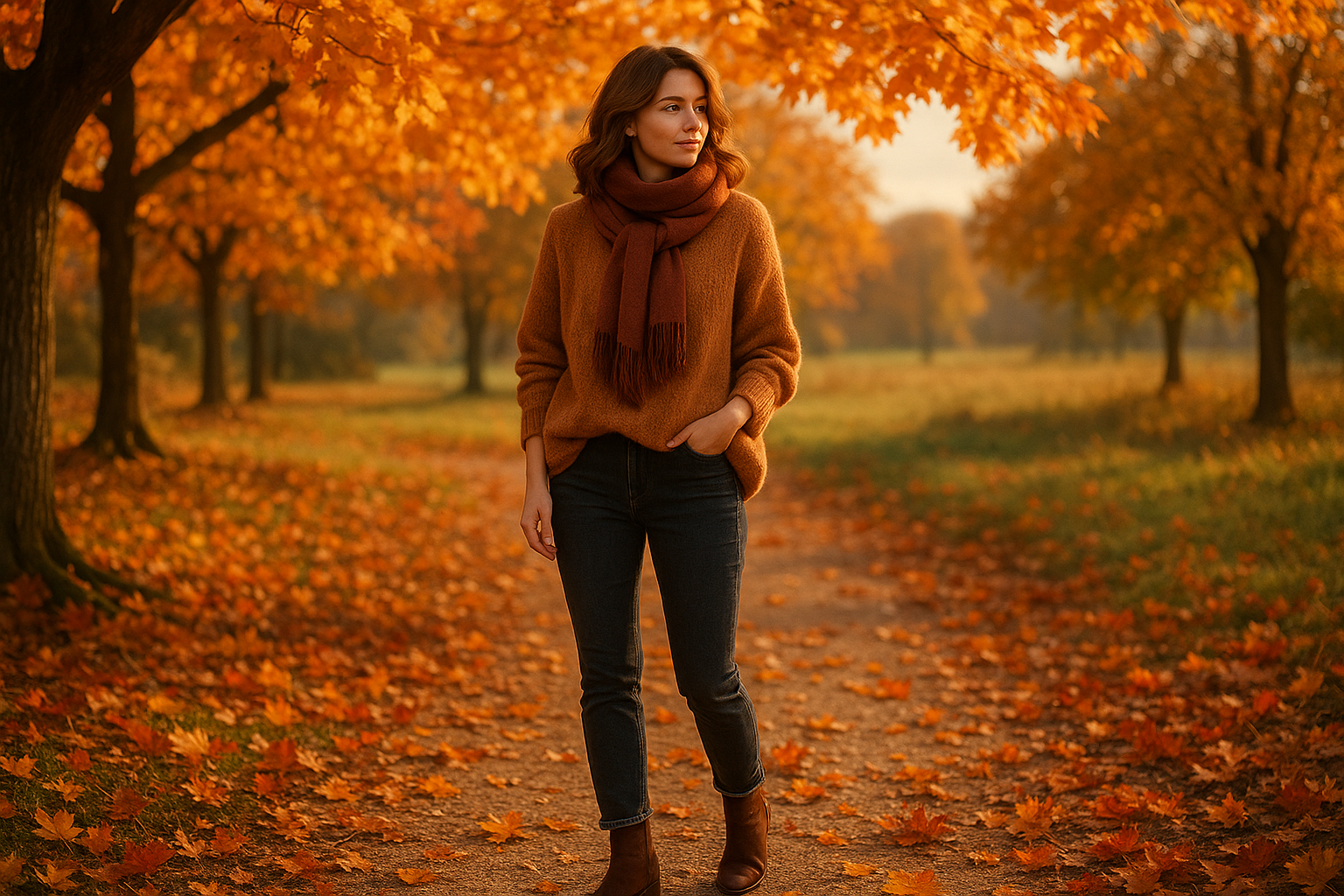 BruLary Fashion, introducing the Autumn and Winter collection. Woman in casual autumn clothing with scenary in autumn images and colours