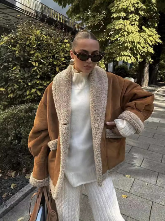 Women's retro woolen coat lapel loose top