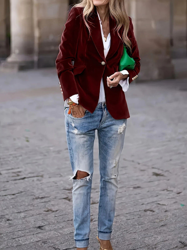 Gold velvet elegant slim fit suit jacket