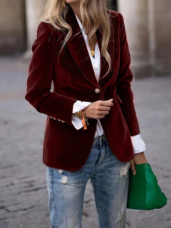 Gold velvet elegant slim fit suit jacket